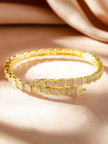 Rubans 22K Gold-Plated Snake Motif Bangle with Dazzling Cubic Zirconia