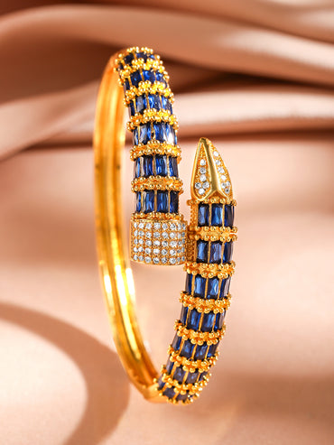 Rubans 22K Gold-Plated Blue Baguette-Cut White Cubic Zirconia Serpent Bracelet Openable