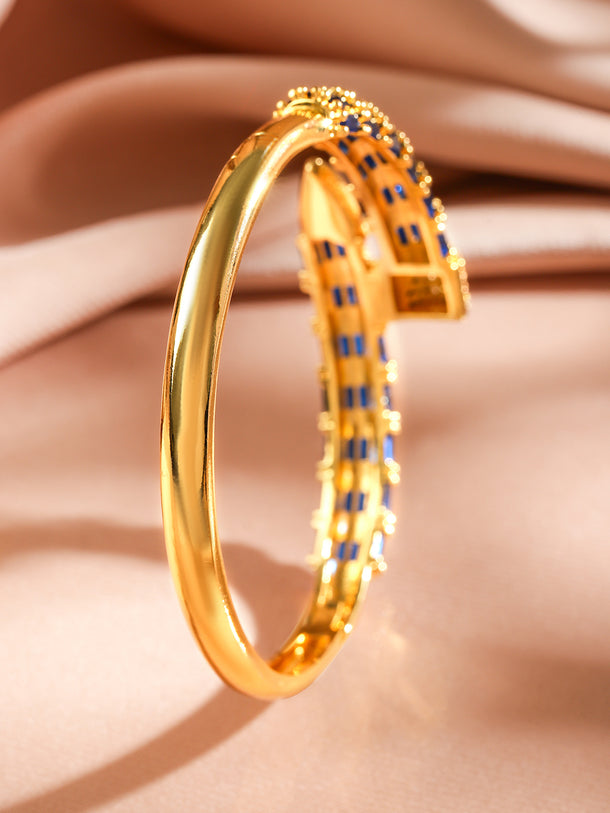 Rubans 22K Gold-Plated Blue Baguette-Cut White Cubic Zirconia Serpent Bracelet Openable