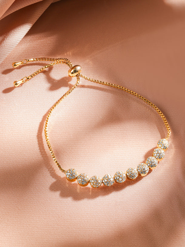 Rubans 18K Gold-Plated CubicZirconia Adjustable Pull Chain Bracelet Elegant & Stylish