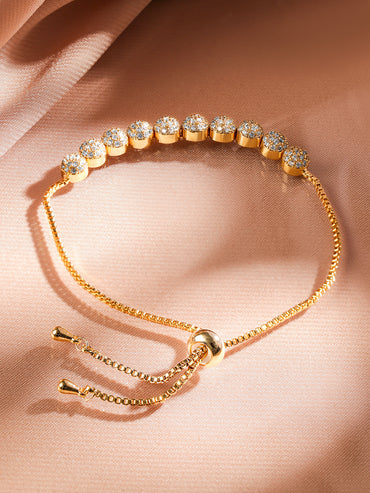 Rubans 18K Gold-Plated CubicZirconia Adjustable Pull Chain Bracelet Elegant & Stylish