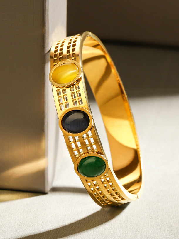 Rubans 18K Gold-Plated Stainless Steel TarnishFree Waterproof Multicolor-Gemstone Bracelet