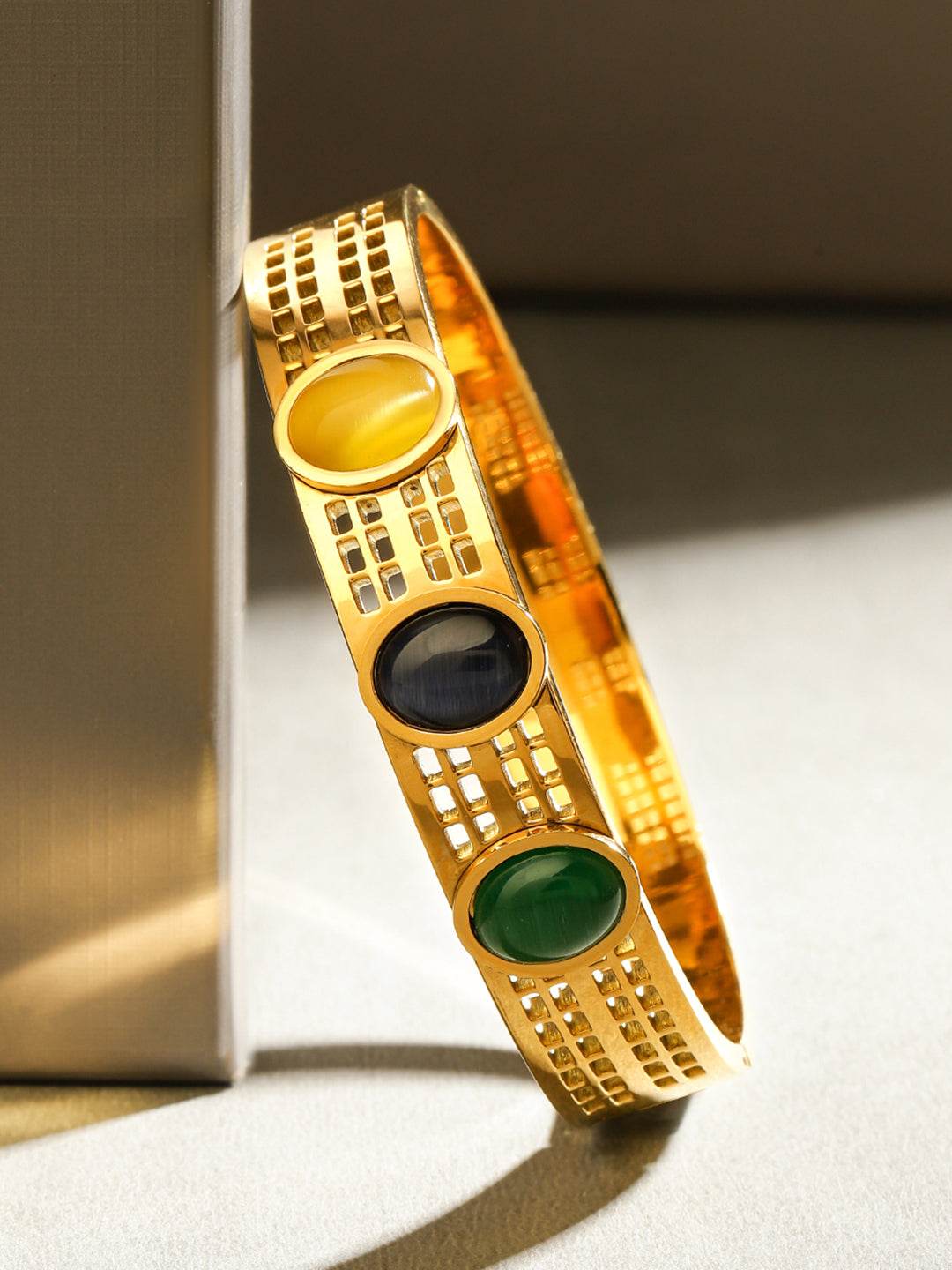 Rubans 18K Gold-Plated Stainless Steel TarnishFree Waterproof Multicolor-Gemstone Bracelet