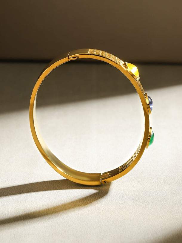 Rubans 18K Gold-Plated Stainless Steel TarnishFree Waterproof Multicolor-Gemstone Bracelet