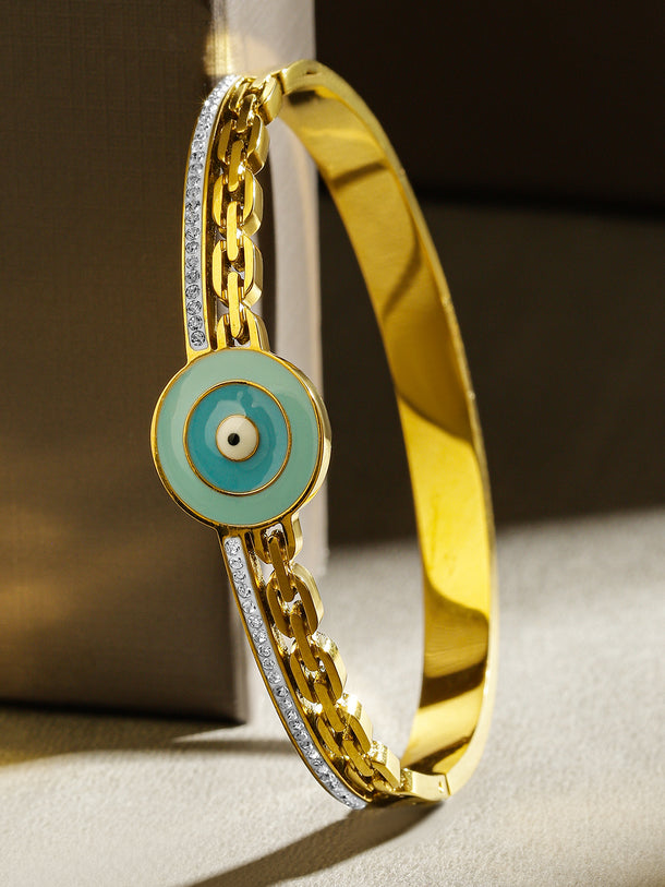 Rubans 18K Gold-Plated Stainless Steel Tarnish-Free Waterproof Evil Eye Zirconia Bracelet