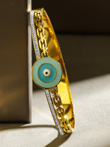 Rubans 18K Gold-Plated Stainless Steel Tarnish-Free Waterproof Evil Eye Zirconia Bracelet