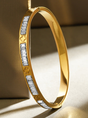 Rubans 18K Gold-Plated Baguette-Cut Cubic Zirconia Bracelet â€“ Luxe Statement Jewelry