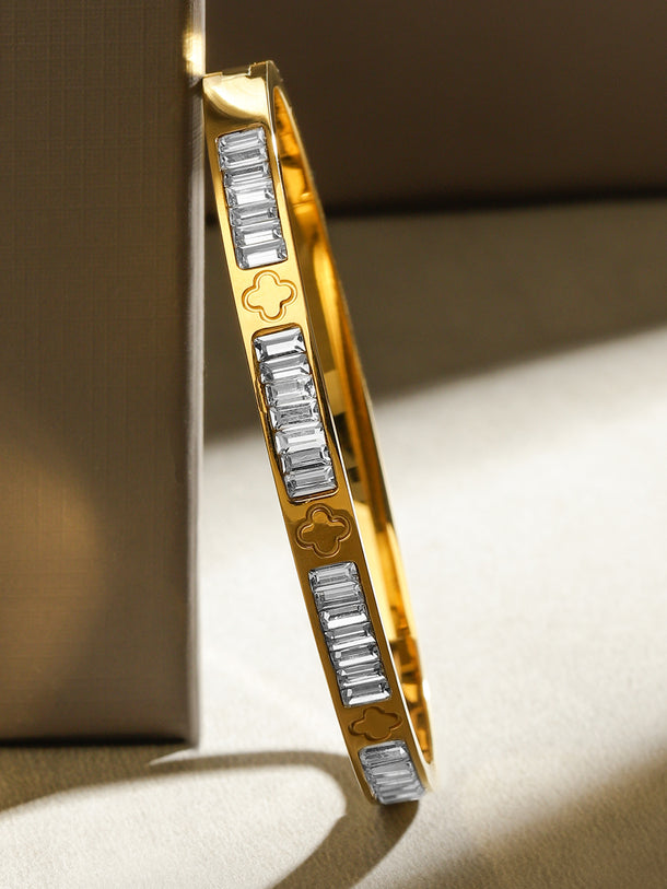 Rubans 18K Gold-Plated Baguette-Cut Cubic Zirconia Bracelet â€“ Luxe Statement Jewelry