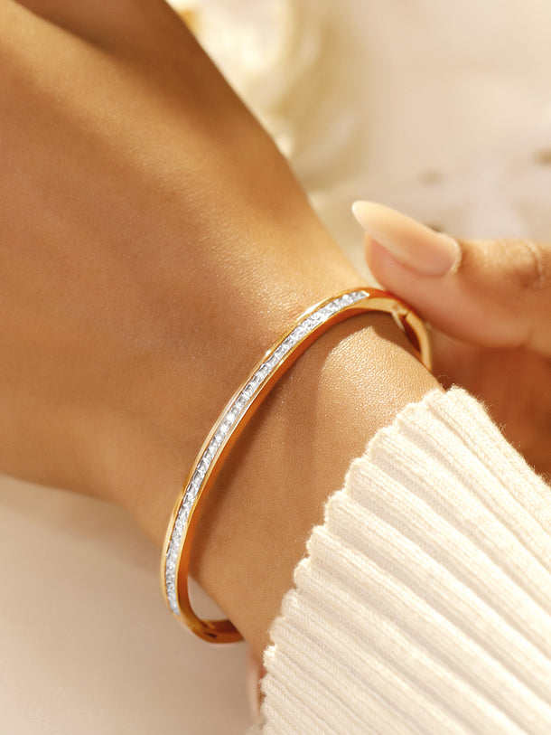 Rubans Voguish 18K Gold-Plated Stainless Steel Tarnish Free Waterproof Cubic Zirconia Bracelet