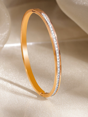 Rubans Voguish 18K Gold-Plated Stainless Steel Tarnish Free Waterproof Cubic Zirconia Bracelet