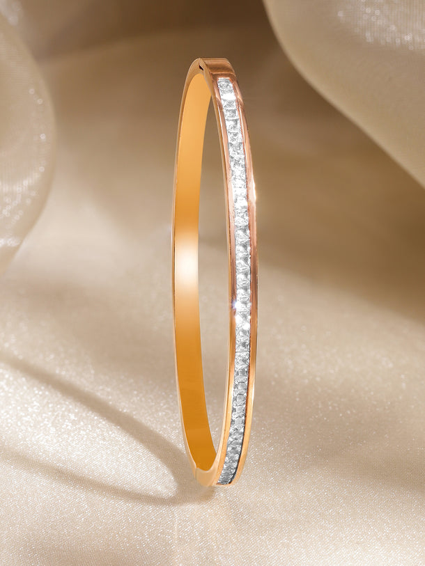 Rubans Voguish 18K Gold-Plated Stainless Steel Tarnish Free Waterproof Cubic Zirconia Bracelet