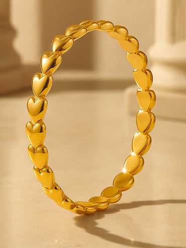 Rubans Voguish 18K Gold Plated Stainless Steel Tarnish Free Waterproof Heart Motif Stretch Bracelet