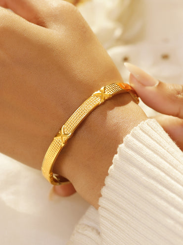 Rubans Voguish 18K Gold Plated Stainless Steel Tarnish Free Waterproof X Motif Textured Bracelet