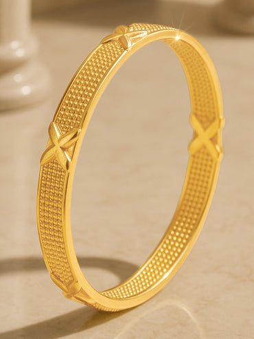 Rubans Voguish 18K Gold Plated Stainless Steel Tarnish Free Waterproof X Motif Textured Bracelet