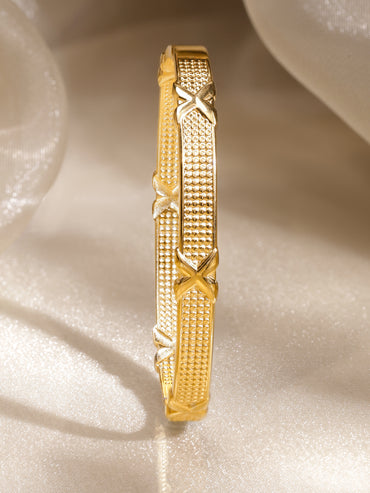 Rubans Voguish 18K Gold Plated Stainless Steel Tarnish Free Waterproof X Motif Textured Bracelet