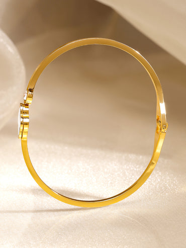 Rubans Voguish 18K Gold-Plated White Enamel Clover Motif Stainless Steel Tarnish Free Waterproof Bracelet