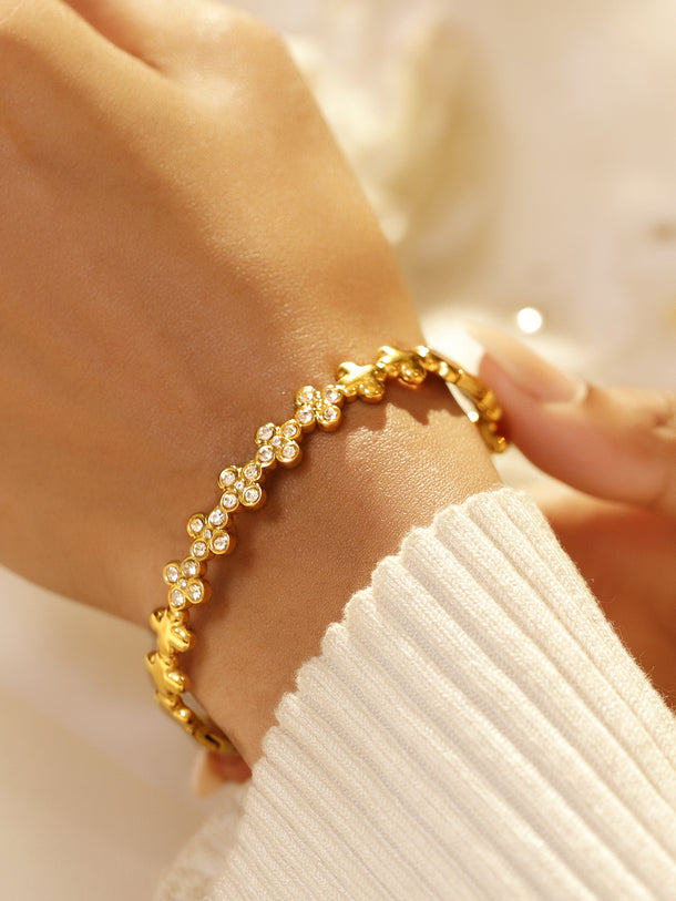 Clover American Diamond Zirconia Gold Plated Bracelet