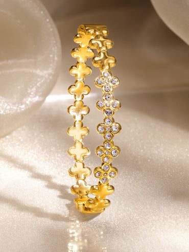 Clover American Diamond Zirconia Gold Plated Bracelet