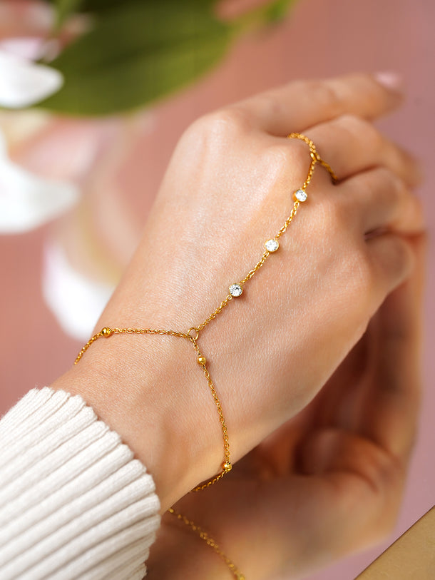 Gold Plated American Diamond Zirconia Station Bracelet