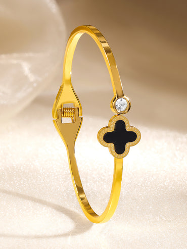 Gold Plated Black Clover Bracelet