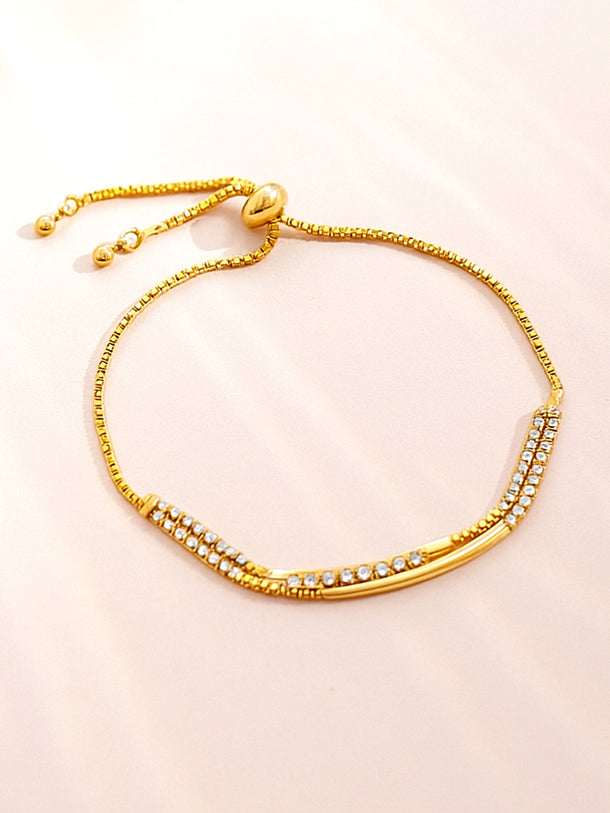 Rubans Women Brass Cubic Zirconia Handcrafted Gold-Plated Link Bracelet