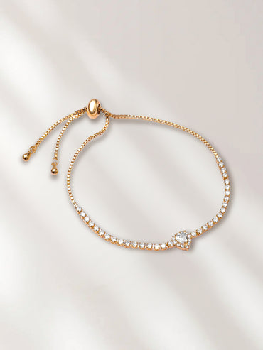 Adjustable Gold Plated Heart American Diamond Zirconia Bracelet