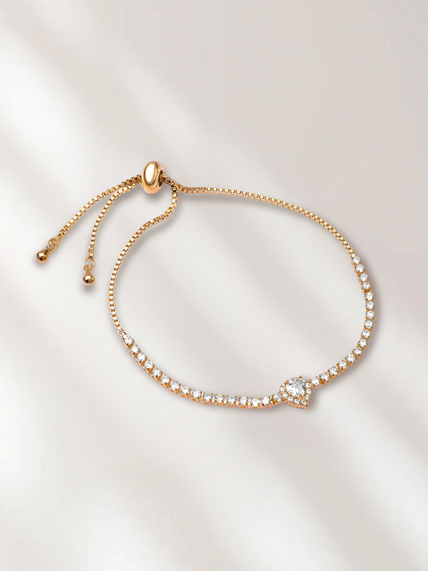 Adjustable Gold Plated Heart American Diamond Zirconia Bracelet