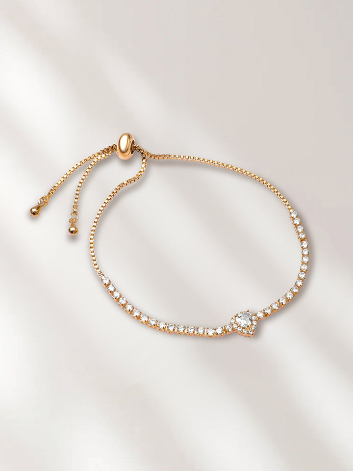 Adjustable Gold Plated Heart American Diamond Zirconia Bracelet
