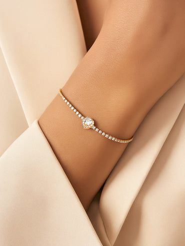 Adjustable Gold Plated Heart American Diamond Zirconia Bracelet