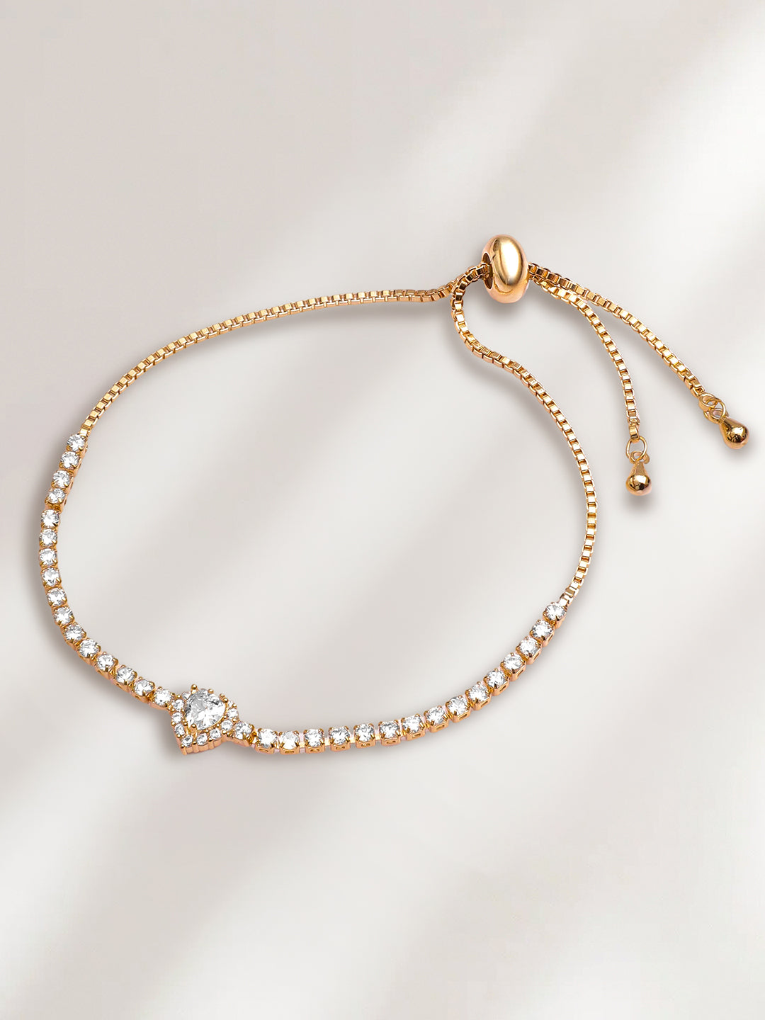 Adjustable Gold Plated Heart American Diamond Zirconia Bracelet