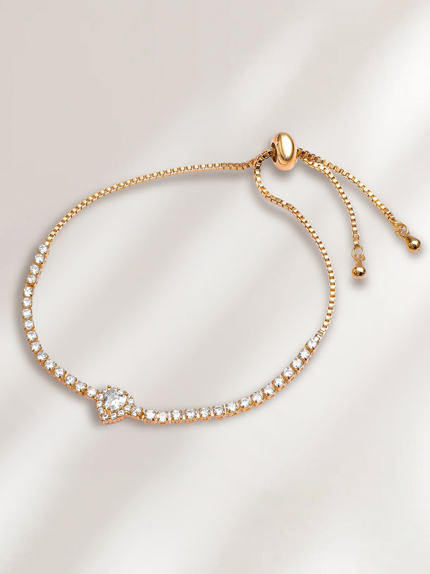 Adjustable Gold Plated Heart American Diamond Zirconia Bracelet