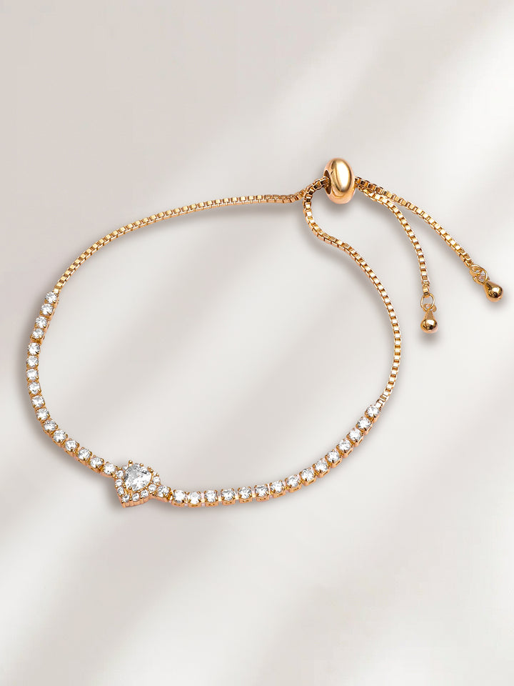 Adjustable Gold Plated Heart American Diamond Zirconia Bracelet