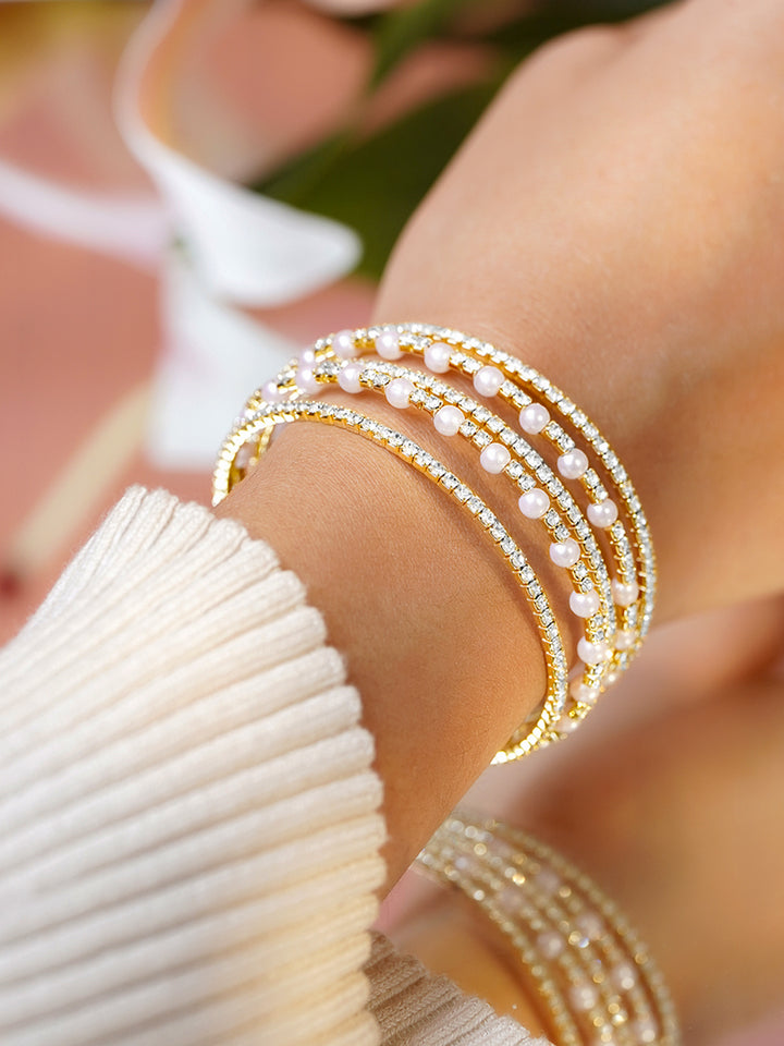 Rubans Women Brass Cubic Zirconia Handcrafted Gold-Plated Multistrand Bracelet