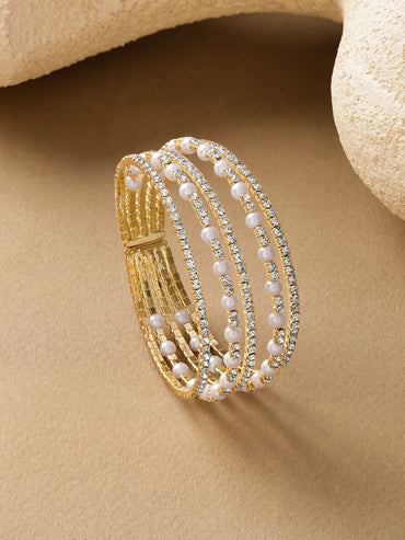 Rubans Women Brass Cubic Zirconia Handcrafted Gold-Plated Multistrand Bracelet