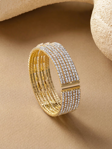 Gold Plated 6 Layer American Diamond Zirconia Studded Bracelet