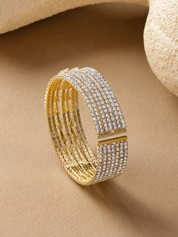 Gold Plated 6 Layer American Diamond Zirconia Studded Bracelet