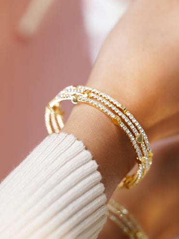 Rubans 18K Gold Plated Brass Bracelet with Heart Motifs & Cubic Zirconia Stones