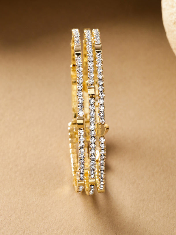 Rubans 18K Gold Plated Brass Bracelet with Heart Motifs & Cubic Zirconia Stones