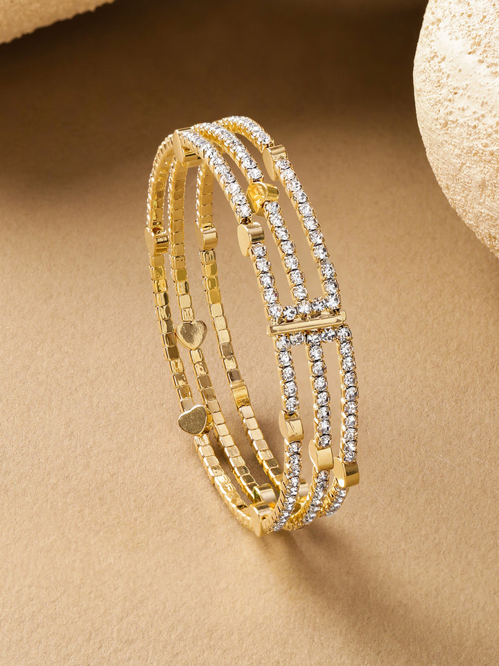 Rubans 18K Gold Plated Brass Bracelet with Heart Motifs & Cubic Zirconia Stones