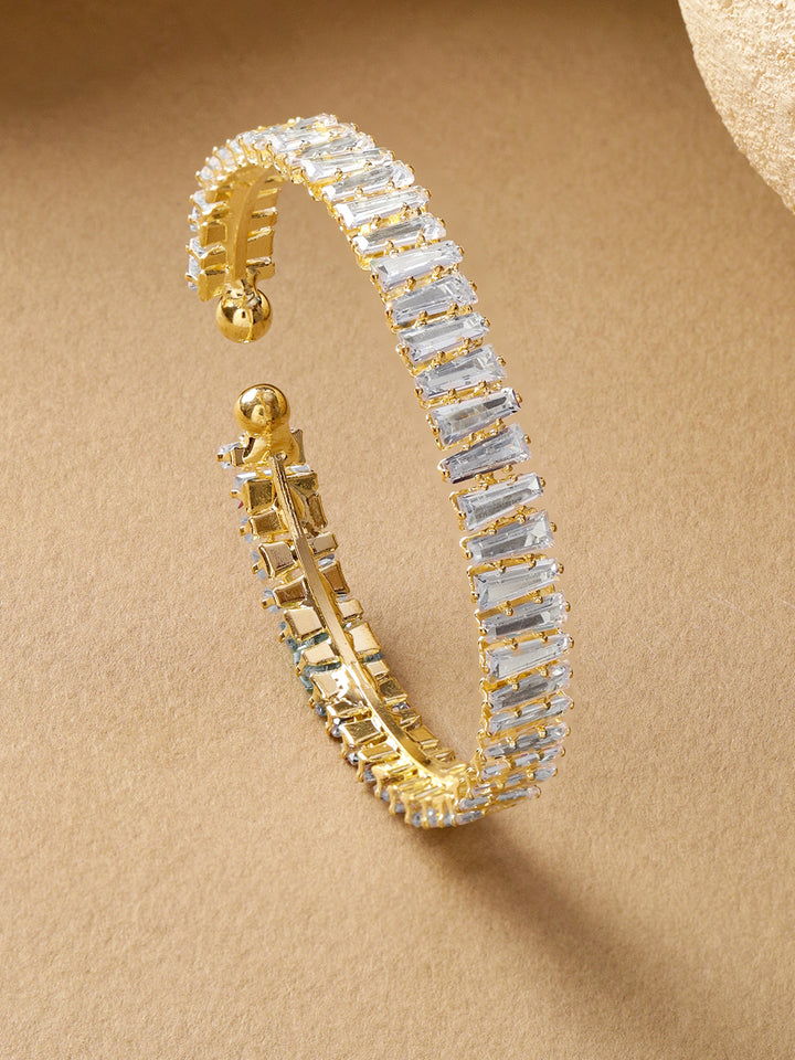 Rubans 18K Gold-Plated Brass Baguette-Cut Crystal AD Stones Openable Cuff Bracelet