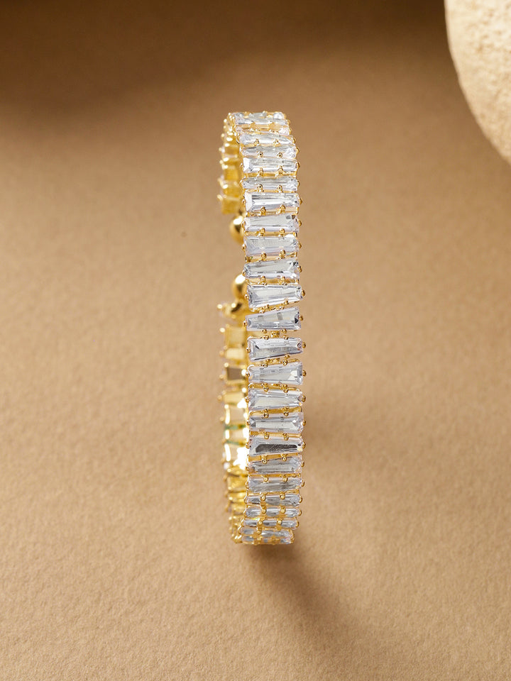 Rubans 18K Gold-Plated Brass Baguette-Cut Crystal AD Stones Openable Cuff Bracelet