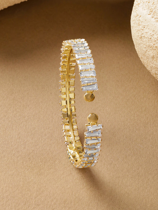 Rubans 18K Gold-Plated Brass Baguette-Cut Crystal AD Stones Openable Cuff Bracelet