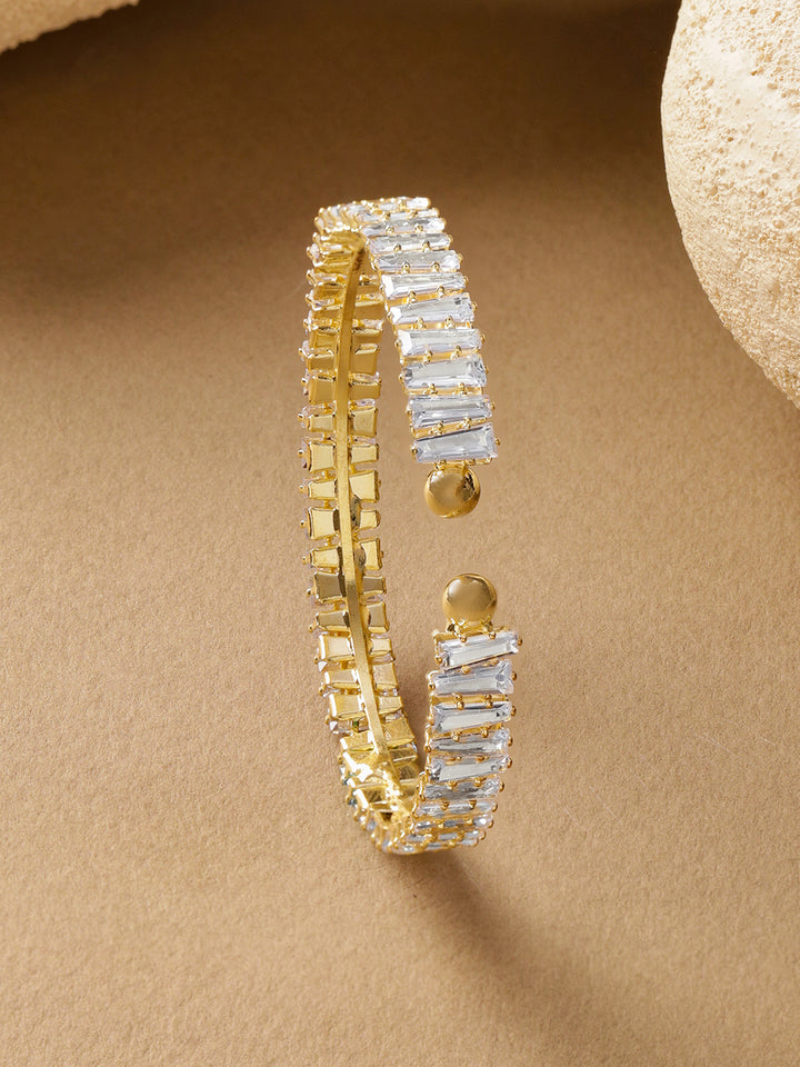 Rubans 18K Gold-Plated Brass Baguette-Cut Crystal AD Stones Openable Cuff Bracelet