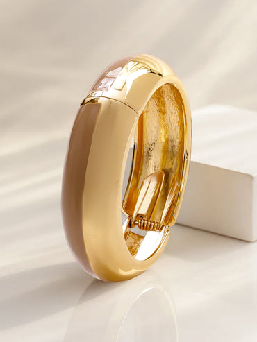 Rubans 22K Gold-Plated Dual-Tone Nude Beige Enamel Bold Statement Bangle Bracelet