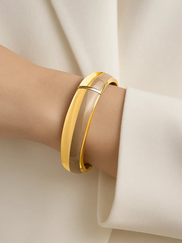 Rubans 22K Gold-Plated Dual-Tone Nude Beige Enamel Bold Statement Bangle Bracelet