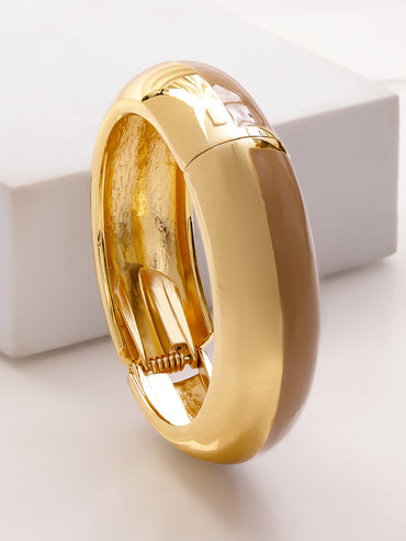 Rubans 22K Gold-Plated Dual-Tone Nude Beige Enamel Bold Statement Bangle Bracelet