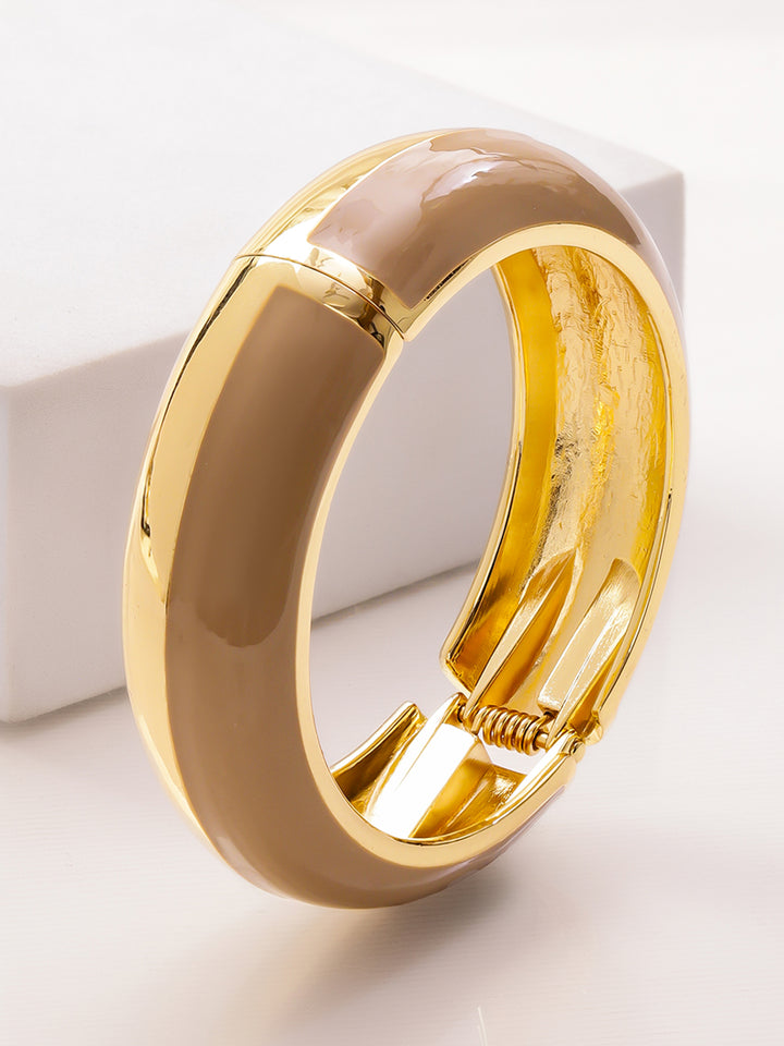 Rubans 22K Gold-Plated Dual-Tone Nude Beige Enamel Bold Statement Bangle Bracelet
