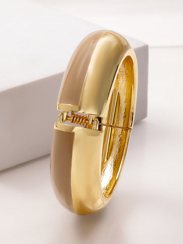 Rubans 22K Gold-Plated Dual-Tone Nude Beige Enamel Bold Statement Bangle Bracelet