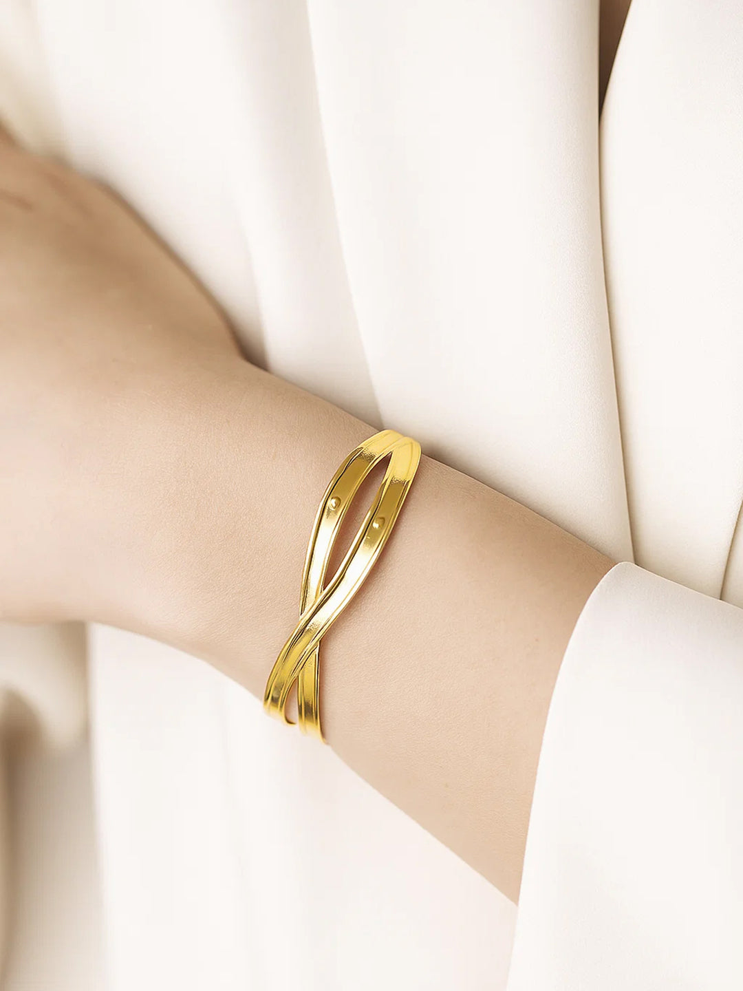 Rubans Voguish 22K Gold-Plated Brass Twisted Design Bold Statement Open Cuff Bracelet