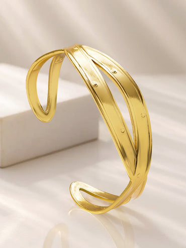 Rubans Voguish 22K Gold-Plated Brass Twisted Design Bold Statement Open Cuff Bracelet